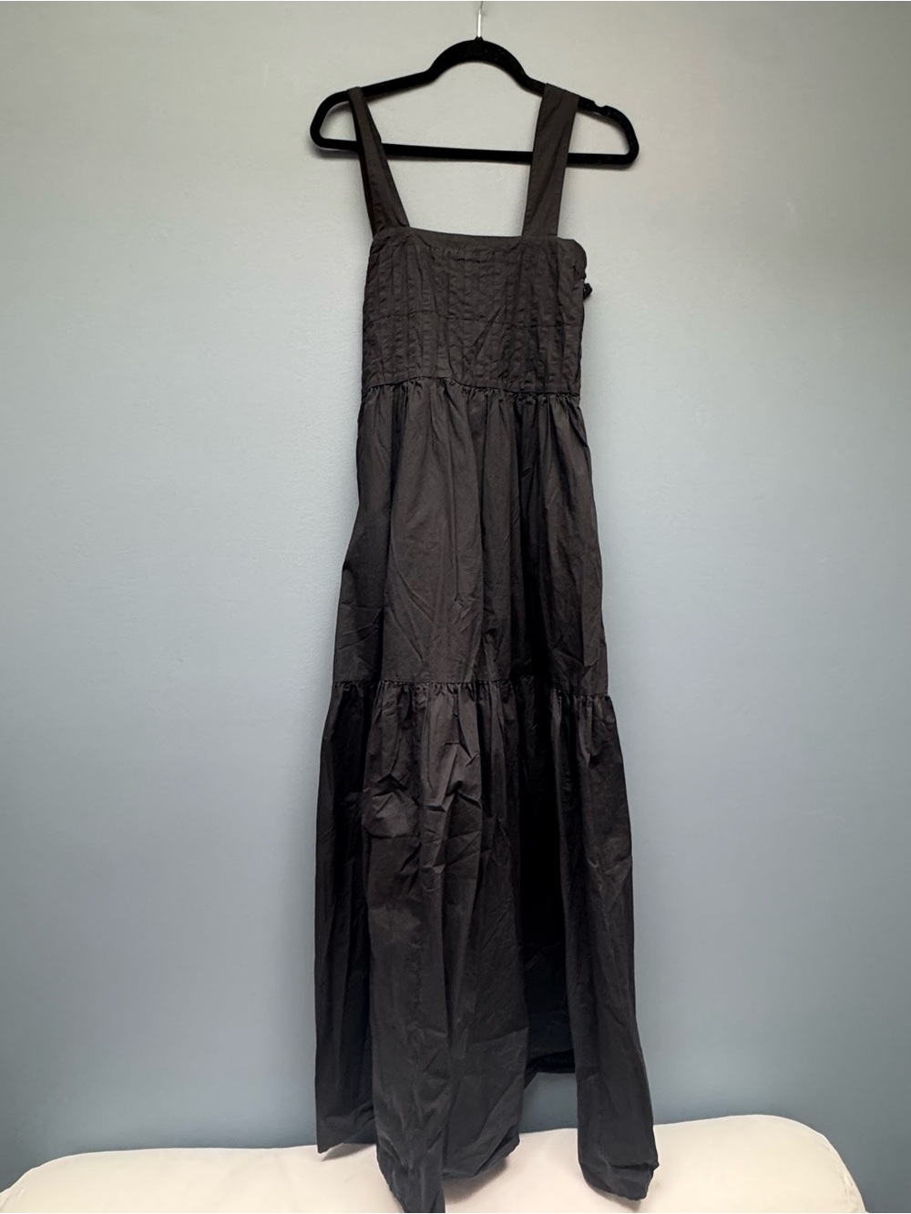 Bird & Knoll Black Tiered Maxi Dress with adjustable Straps